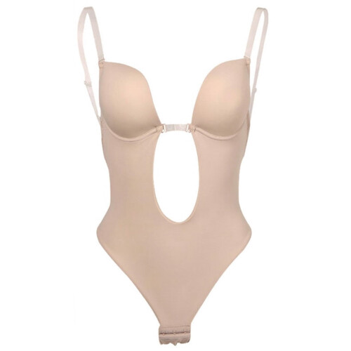 Women's U-Plunge Backless Bodysuit Deep V Seamless Thong