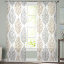 Sheer Curtains Grey/Khaki Olive Leaf Watercolor 52x108 in 2