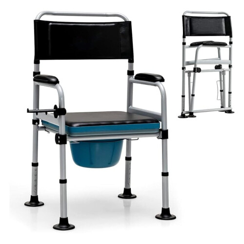 Folding Height-Adjustable Commode Chair with Bucket, Padded