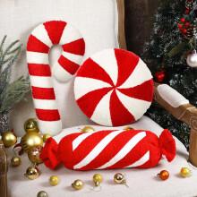 3-Pack Christmas Throw Pillows – Candy & Tree Design, Soft Wool Plush Cushions for Sofa, Bedroom, Living Room – Compatible with Xmas Decor
