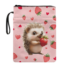 Hedgehog Strawberry Love Polyester Fabric Tote Bags for Men - Book Lovers Gifts for Journal Book Protection, 11.42 x 8.66 Inch