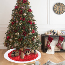 Red Christmas Tree Skirt – Durable Fabric Decor for Holiday Home, Family Gift & Party, Compatible with All Tree Stands