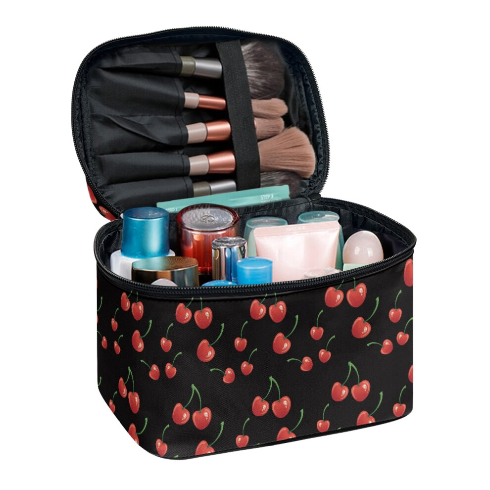 Cherry Pattern Makeup Travel Case with Brush Slots Large