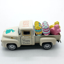 Easter Metal Truck Decor with Wooden Rabbit & Colorful Eggs – Spring Farmhouse Pickup Centerpiece for Home/Kitchen, Compatible with Easter