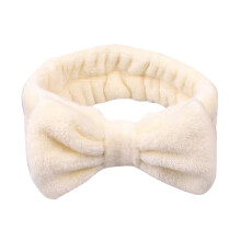 Bowknot Headband Solid Beige Plush Wide Face Wash Headband