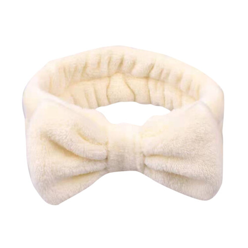 Bowknot Headband Solid Beige Plush Wide Face Wash Headband
