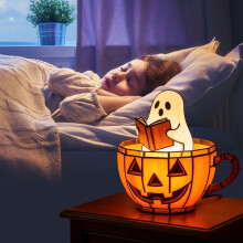 Ghost Night Light – Cute Pumpkin Cup Ghost Reading Light, Halloween Decor with Neon Glow, Compatible with USB Power
