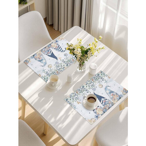 Ocean Blue Gnome Placemats Cotton-Linen Set of4 2