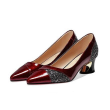 Willtoo Women's Rhinestone Glitter Patent Pumps, Pointed Toe, Low Block Heel, Slip-On Bridal/Wedding Shoes, Wine, US-8 (EU-40)