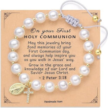 Women's Adjustable Braided Pearl Bracelet with Cross Charm