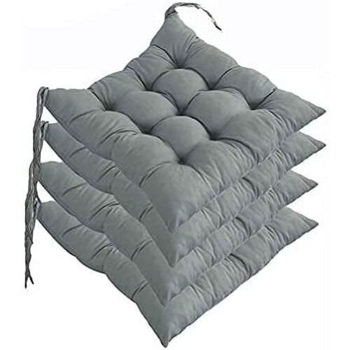 Gray Cotton Chair Cushions 40x40cm 4-Pack