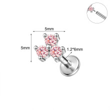 Stainless Steel Labret Lip Stud CZ Tragus Earring 16G 10mm