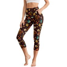 Thanksgiving Yoga Pants for Women Turkey Sunflower Printed Capri Leggings High Waisted Yoga Capris Butterfly Printed Workout Leggings with Pockets, S