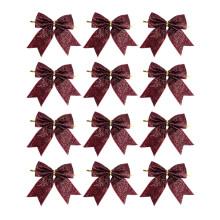 12Pcs Wine Red Glitter Bows (3.9"x3.5") for Christmas Tree, Wreaths, Gifts – Compatible with Holiday Decor