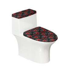 Red Rose Spider Web Black Polyester Fabric Toilet Seat Cover & Washable and Reusable Toilet Seat Lid Cover & Elastic Edge for Household Adjustable