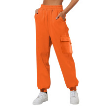 Women's High-Waisted Fleece Jogging Pants Orange M