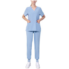 Jogger Scrubs for Women Sky Blue Short-Sleeve Solid Nurse
