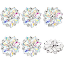 Flower Rhinestone Buttons Brass Shank 6 pcs