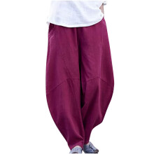 Women's Linen Baggy Pants Elastic Waist Relax Fit Cotton