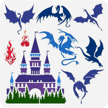 Dragon Stencil Painting Template for Wall Decor 11.8 x 11.8