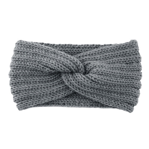 Gray knitted wool headband cross style 1 piece