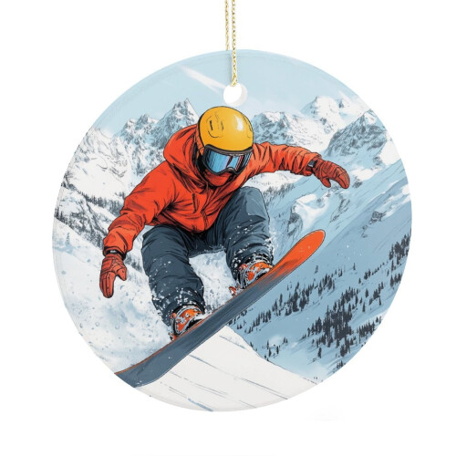 Ceramic Snowboarding Ornament 3 inch 2-sided with Gold