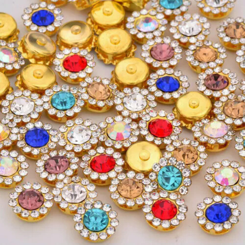 Gold Bling Crystal Pearl Flatback Buttons 9mm 11mm 1