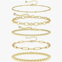 Titanium Gold Paperclip Cuban Bracelet Set 5-Piece