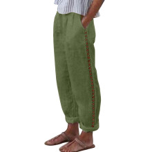 Women's striped linen wide leg pants green S-3XL