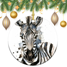 Black & White Zebra Watercolor Christmas Tree Ornament – Ceramic Wild Animal Decor, Compatible with 2024 Holidays