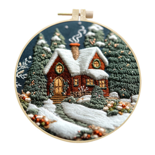 Juleskov Snehus Broderikit 15 cm Hoop 1