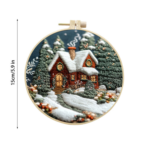 Juleskov Snehus Broderikit 15 cm Hoop 2