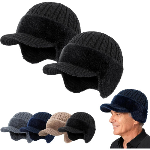 Baseball Beanie with Fur-Lined Ear Flaps and Wool Brim