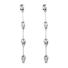 Skull & Bone Dangle Earrings - Trendy Skeleton Drop Earrings for Women - Halloween Clip-On or Pierced Gothic Jewelry - Scary Costume Accessories
