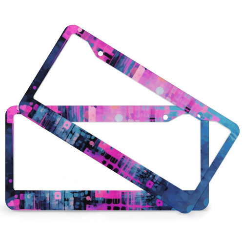 Abstract Purple Blue Metal License Plate Frames 2 PCS 1