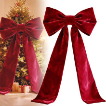 Extra Large 6.5ft Red Velvet Christmas Tree Bow Topper – Indoor/Outdoor Decor for Tree, Wreath, Mantle, Door, Porch, Wedding