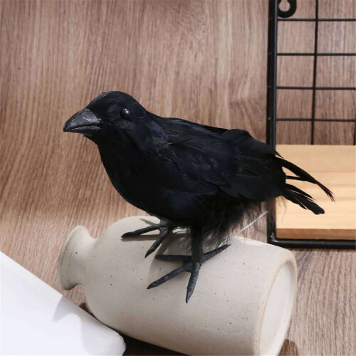 Halloween Black Feathered Crow Decoration