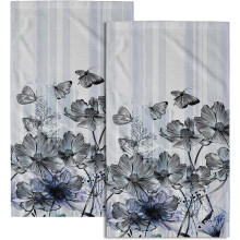 Floral Hand Towels Butterfly Design Set of 2 Soft Absorbent
