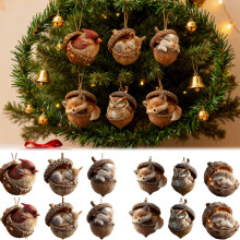 Red Bird 3D Forest Acorn Ornament Resin 2 pcs