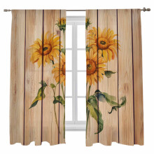 Sheer Curtains Sunflower Vintage Wood Grain 2 Panels 52"W x