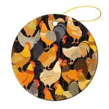 Ceramic Chicken Ornament Black White Yellow Rustic Holiday