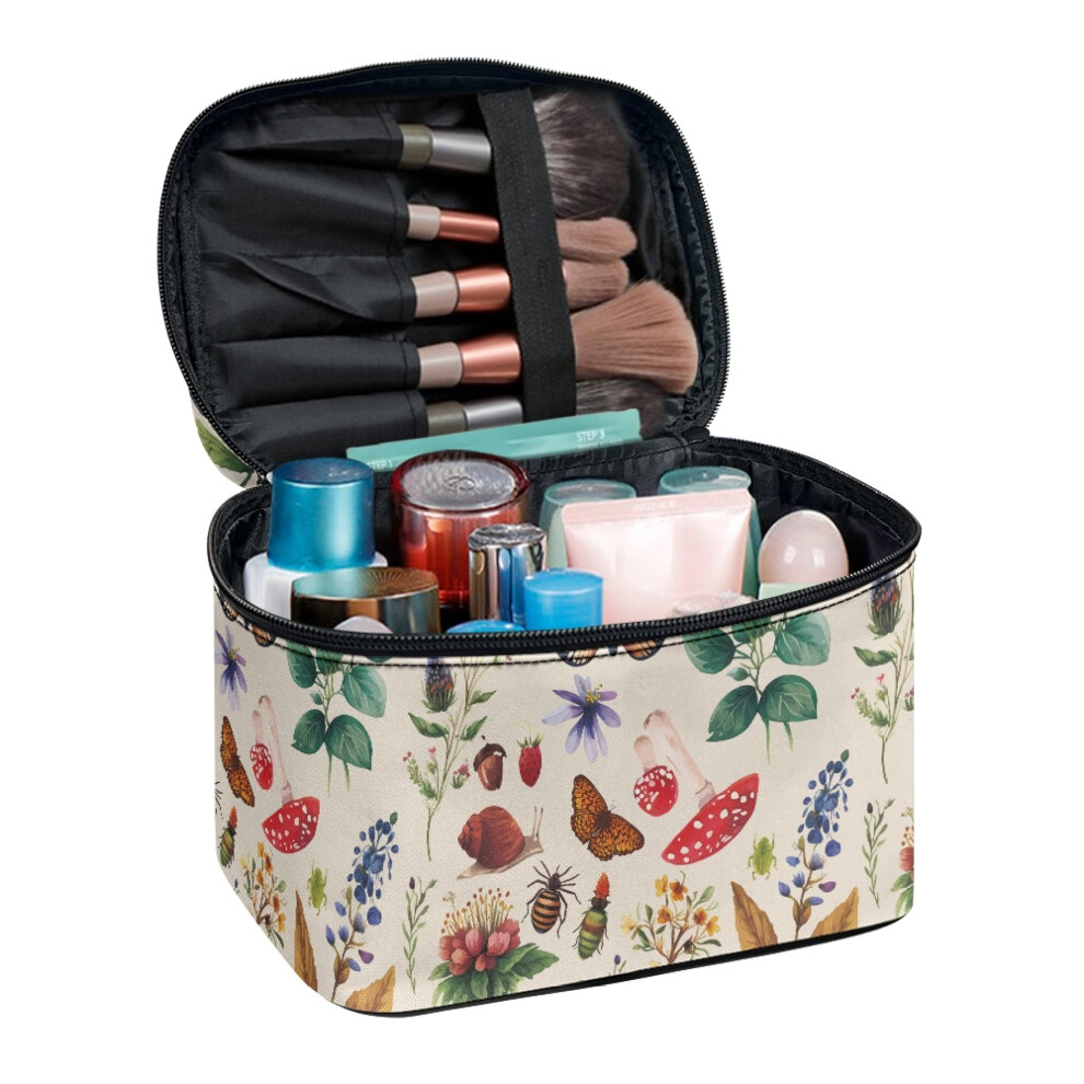 Makeup Bag Travel Cosmetic Organizer with Brush Slots Large