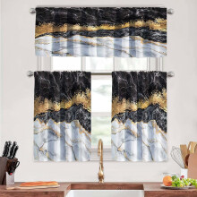 Marble and Gold Kitchen Curtains Set 3-Piece 36 Inch