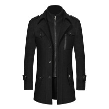 Men's Minimalist Trench Coat Men's Winter Mid-Length Wool Blend Anorak Coat with Double Zipper Design for Cold Weather