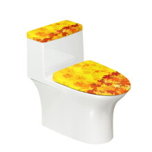Yellow Maple Leaf Stretch Adjustable Toilet Protector Cover, Polyester, Easy to Clean Toilet Cover Set, Soft, Stretch Fit