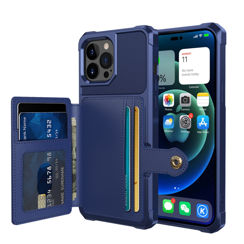 Iphone 14 Pro Wallet Case Shockproof Pu Leather Dark/Blue 971050783994