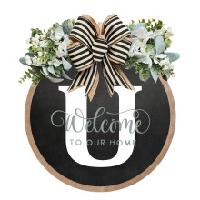 Front Door Wreath Decorative Hanging Plaque Year Round