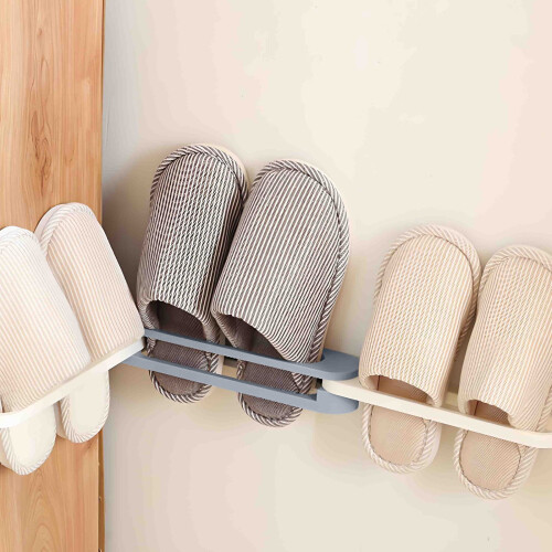 3-in-1 Bathroom Slipper Rack Gray Wall-Mounted Foldable