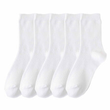 Unisex Cotton Crew Socks Above Ankle White 5-Pairs