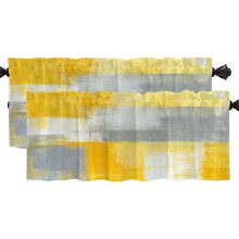 Abstract Art Valance Set Grey Yellow 52x18 Inches 2 Pack